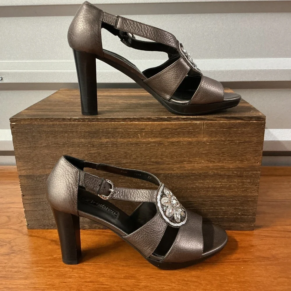 Brighton Women Viva Metallic Jewel Strappy Heel Sandals Size 8.5